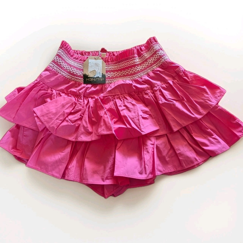 NEW Main Strip Medium Womens Hot Pink High Waist Ruffle Western Mini Skirt Skort
